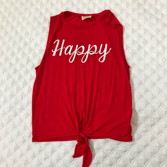 Red “Happy” sleeveless top - Picture 1 of 3